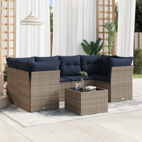 7 Piece Patio Sofa Set with Cushions Gray Poly Rattan