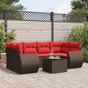 7 Piece Patio Sofa Set with Cushions Brown Poly Rattan