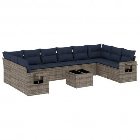 11 Piece Patio Sofa Set with Cushions Gray Poly Rattan
