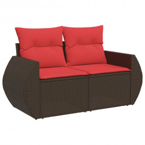 4 Piece Patio Sofa Set with Cushions Brown Poly Rattan