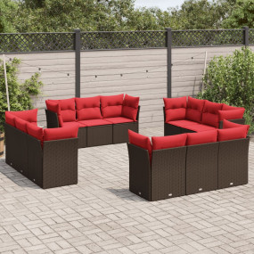 12 Piece Patio Sofa Set with Cushions Brown Poly Rattan
