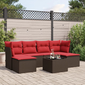 7 Piece Patio Sofa Set with Cushions Brown Poly Rattan