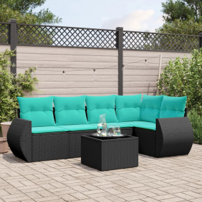 6 Piece Patio Sofa Set with Cushions Black Poly Rattan