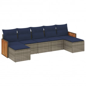 7 Piece Patio Sofa Set with Cushions Gray Poly Rattan