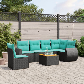 7 Piece Patio Sofa Set with Cushions Black Poly Rattan