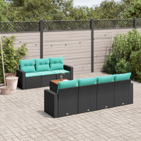 8 Piece Patio Sofa Set with Cushions Black Poly Rattan
