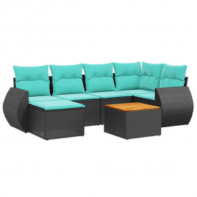 7 Piece Patio Sofa Set with Cushions Black Poly Rattan