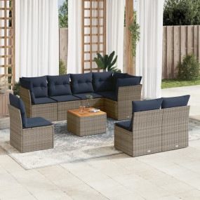 9 Piece Patio Sofa Set with Cushions Gray Poly Rattan