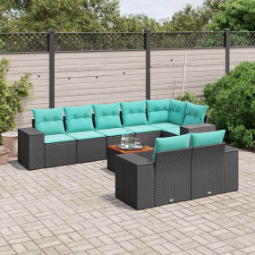 9 Piece Patio Sofa Set with Cushions Black Poly Rattan