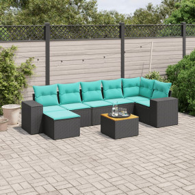 8 Piece Patio Sofa Set with Cushions Black Poly Rattan