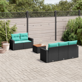 6 Piece Patio Sofa Set with Cushions Black Poly Rattan