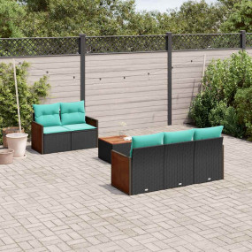 6 Piece Patio Sofa Set with Cushions Black Poly Rattan