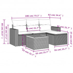 5 Piece Patio Sofa Set with Cushions Black Poly Rattan