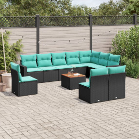 11 Piece Patio Sofa Set with Cushions Black Poly Rattan