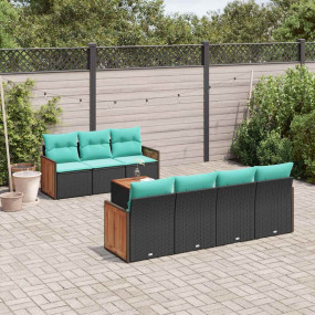 8 Piece Patio Sofa Set with Cushions Black Poly Rattan