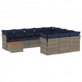 11 Piece Patio Sofa Set with Cushions Gray Poly Rattan