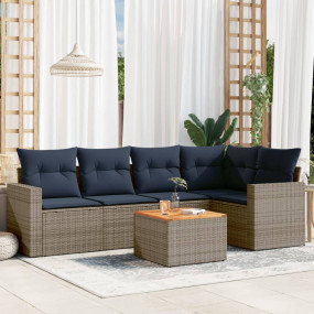 6 Piece Patio Sofa Set with Cushions Gray Poly Rattan