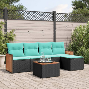6 Piece Patio Sofa Set with Cushions Black Poly Rattan