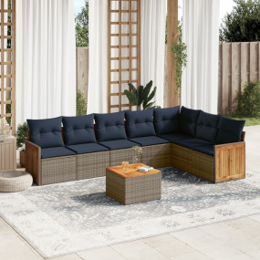8 Piece Patio Sofa Set with Cushions Gray Poly Rattan