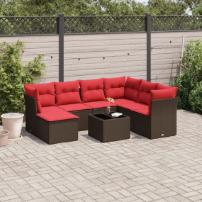 8 Piece Patio Sofa Set with Cushions Brown Poly Rattan