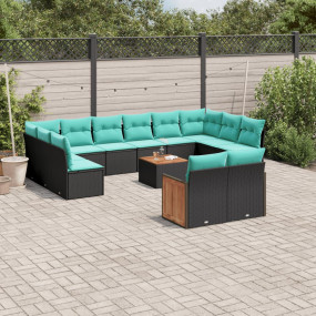 13 Piece Patio Sofa Set with Cushions Black Poly Rattan