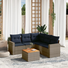 6 Piece Patio Sofa Set with Cushions Gray Poly Rattan