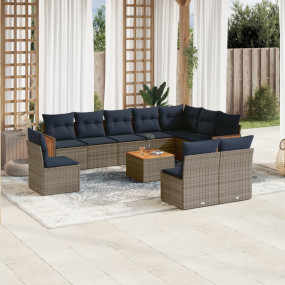 11 Piece Patio Sofa Set with Cushions Gray Poly Rattan
