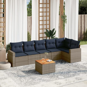 7 Piece Patio Sofa Set with Cushions Gray Poly Rattan
