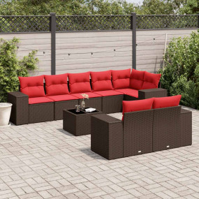 9 Piece Patio Sofa Set with Cushions Brown Poly Rattan
