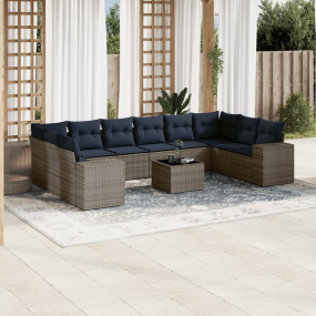 11 Piece Patio Sofa Set with Cushions Gray Poly Rattan