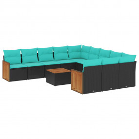 12 Piece Patio Sofa Set with Cushions Black Poly Rattan