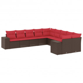 10 Piece Patio Sofa Set with Cushions Brown Poly Rattan