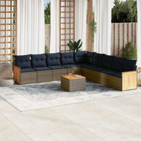 10 Piece Patio Sofa Set with Cushions Gray Poly Rattan