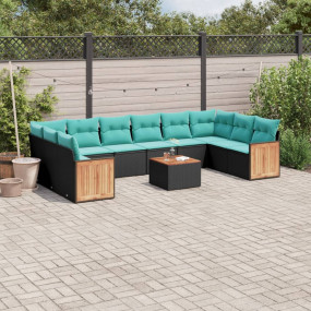 11 Piece Patio Sofa Set with Cushions Black Poly Rattan