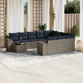 11 Piece Patio Sofa Set with Cushions Gray Poly Rattan