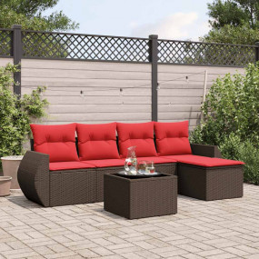 6 Piece Patio Sofa Set with Cushions Brown Poly Rattan