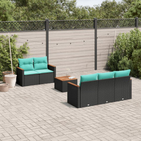 6 Piece Patio Sofa Set with Cushions Black Poly Rattan