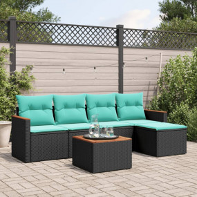 6 Piece Patio Sofa Set with Cushions Black Poly Rattan