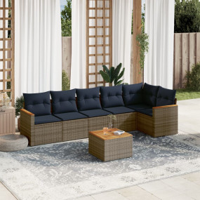 7 Piece Patio Sofa Set with Cushions Gray Poly Rattan