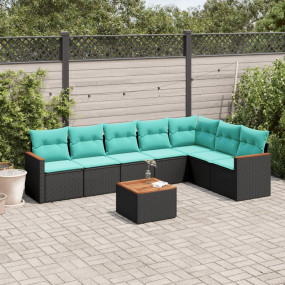 8 Piece Patio Sofa Set with Cushions Black Poly Rattan