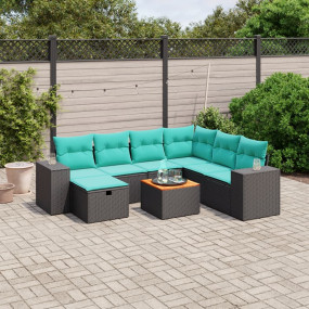 8 Piece Patio Sofa Set with Cushions Black Poly Rattan