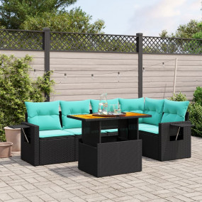 6 Piece Patio Sofa Set with Cushions Black Poly Rattan