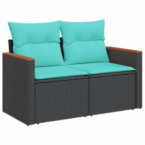 10 Piece Patio Sofa Set with Cushions Black Poly Rattan