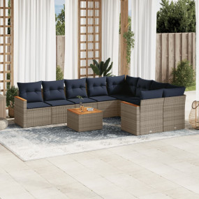 10 Piece Patio Sofa Set with Cushions Gray Poly Rattan