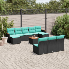 11 Piece Patio Sofa Set with Cushions Black Poly Rattan