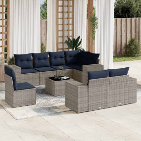 9 Piece Patio Sofa Set with Cushions Gray Poly Rattan