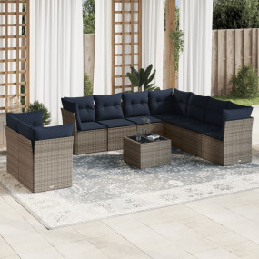 10 Piece Patio Sofa Set with Cushions Gray Poly Rattan