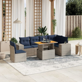 7 Piece Patio Sofa Set with Cushions Gray Poly Rattan