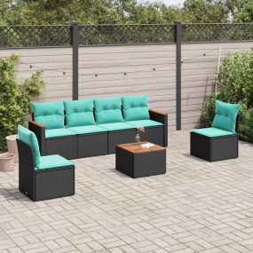 7 Piece Patio Sofa Set with Cushions Black Poly Rattan