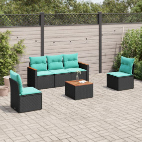 6 Piece Patio Sofa Set with Cushions Black Poly Rattan